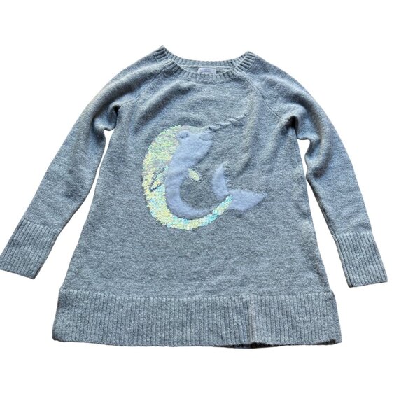 LC Lauren Conrad Size S Gray Narwhal Sequin Metallic Knit Long Sleeve Sweater - Picture 2 of 12
